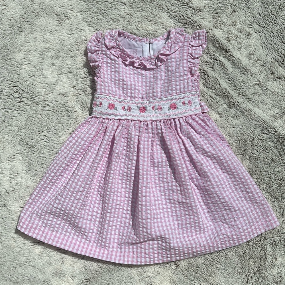 NWOT Bonnie Jean Pink Smocked Embroidered Dress